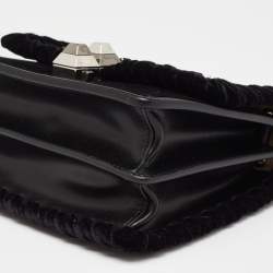 Pre Owned Fendi Black Velvet and Leather Small Kan I Logo Embellished Top Handle Bag