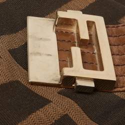 Fendi Tobacco Zucca Canvas And Leather Maxi Baguette Flap Shoulder Bag
