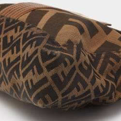 Fendi Tobacco Zucca Canvas And Leather Maxi Baguette Flap Shoulder Bag