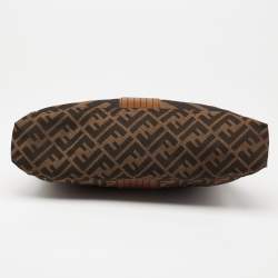 Fendi Tobacco Zucca Canvas And Leather Maxi Baguette Flap Shoulder Bag