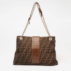 Fendi Tobacco Zucca Canvas And Leather Maxi Baguette Flap Shoulder Bag