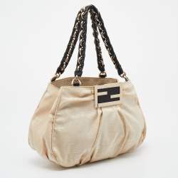 Pre Owned Fendi Light Beige Zucca Canvas Small Mia Tote
