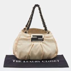 Pre Owned Fendi Light Beige Zucca Canvas Small Mia Tote
