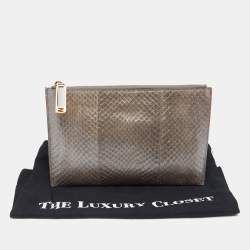 Pre Owned Fendi Grey/Gold Snakeskin Slim Zip Pouch