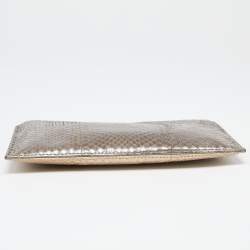 Pre Owned Fendi Grey/Gold Snakeskin Slim Zip Pouch