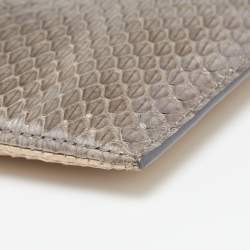 Pre Owned Fendi Grey/Gold Snakeskin Slim Zip Pouch