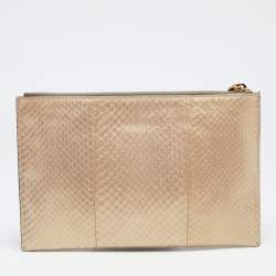 Pre Owned Fendi Grey/Gold Snakeskin Slim Zip Pouch