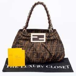 Pre Owned Fendi Tobacco Zucca Canvas and Patent Leather Small Mia Hobo