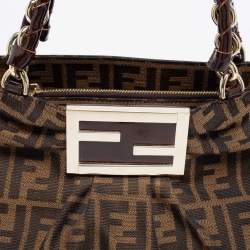 Pre Owned Fendi Tobacco Zucca Canvas and Patent Leather Small Mia Hobo