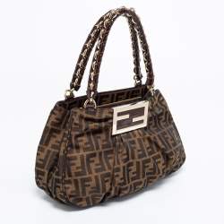 Pre Owned Fendi Tobacco Zucca Canvas and Patent Leather Small Mia Hobo