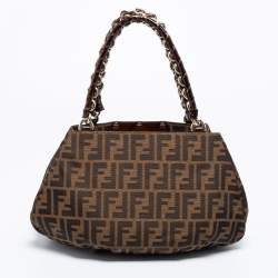Pre Owned Fendi Tobacco Zucca Canvas and Patent Leather Small Mia Hobo