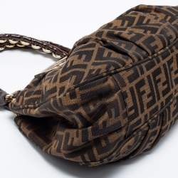 Pre Owned Fendi Tobacco Zucca Canvas and Patent Leather Small Mia Hobo