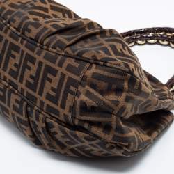 Pre Owned Fendi Tobacco Zucca Canvas and Patent Leather Small Mia Hobo