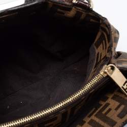 Pre Owned Fendi Tobacco Zucca Canvas and Patent Leather Small Mia Hobo