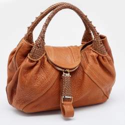 Pre Owned Fendi Tan Textured Leather Spy Bag