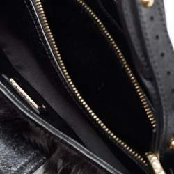 Pre Owned Fendi Black Calfhair and Leather Logo Flap Baguette Bag