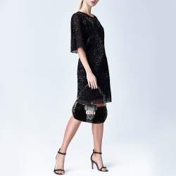 Pre Owned Fendi Black Calfhair and Leather Logo Flap Baguette Bag