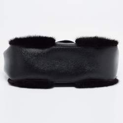 Pre Owned Fendi Black Calfhair and Leather Logo Flap Baguette Bag