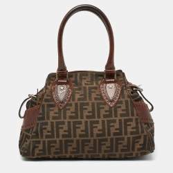 Pre Owned Fendi Tobacco Zucca Canvas and Leather Chef De Jour Bag