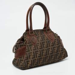 Pre Owned Fendi Tobacco Zucca Canvas and Leather Chef De Jour Bag