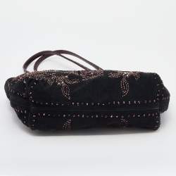 Pre Owned Fendi Black Beads Embellishment Suede and Python Tote 