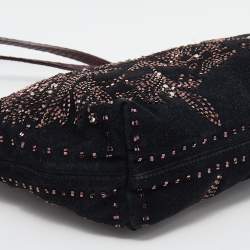 Pre Owned Fendi Black Beads Embellishment Suede and Python Tote 