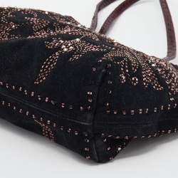 Pre Owned Fendi Black Beads Embellishment Suede and Python Tote 