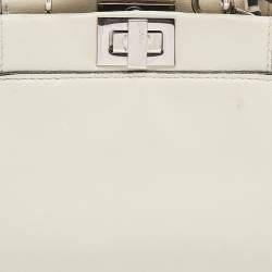 Fendi White Leather Micro Peekaboo Top Handle Bag