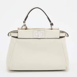 Fendi White Leather Micro Peekaboo Top Handle Bag