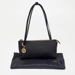 Pre Owned Fendi Dark Brown Zucchino Canvas and Leather Forever Pochette Bag