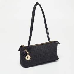 Pre Owned Fendi Dark Brown Zucchino Canvas and Leather Forever Pochette Bag