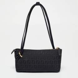 Pre Owned Fendi Dark Brown Zucchino Canvas and Leather Forever Pochette Bag