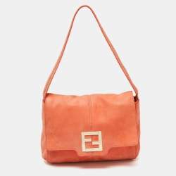 Pre Owned Fendi Orange Leather Mama Forever Flap Chain Link Handle Shoulder Bag