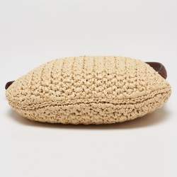 Pre Owned Fendi Beige/Brown Woven Wicker and Leather Small Croissant Hobo 