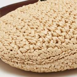 Pre Owned Fendi Beige/Brown Woven Wicker and Leather Small Croissant Hobo 