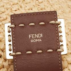 Pre Owned Fendi Beige/Brown Woven Wicker and Leather Small Croissant Hobo 