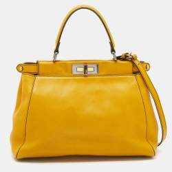 Fendi Yellow Leather Medium Peekaboo Top Handle Bag