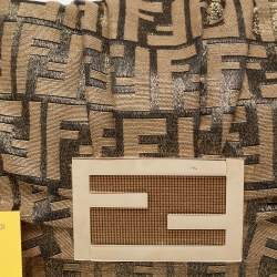 Pre Owned Fendi Silver/Gold Zucca Lurex Fabric Mia Flap Shoulder Bag