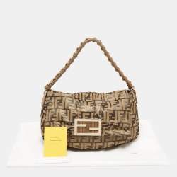 Pre Owned Fendi Silver/Gold Zucca Lurex Fabric Mia Flap Shoulder Bag