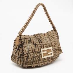 Pre Owned Fendi Silver/Gold Zucca Lurex Fabric Mia Flap Shoulder Bag