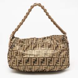 Pre Owned Fendi Silver/Gold Zucca Lurex Fabric Mia Flap Shoulder Bag