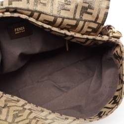 Pre Owned Fendi Silver/Gold Zucca Lurex Fabric Mia Flap Shoulder Bag