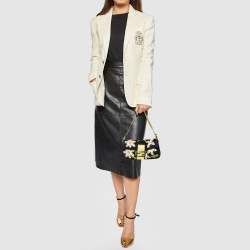 Fendi Black/Lime Green Fabric And Python Floral Appliqué Baguette