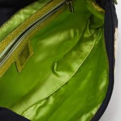 Fendi Black/Lime Green Fabric And Python Floral Appliqué Baguette