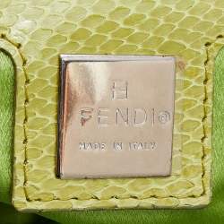 Fendi Black/Lime Green Fabric And Python Floral Appliqué Baguette