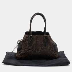 Pre Owned Fendi Brown/Gold Glitter Leather Medium Du Jour Satchel