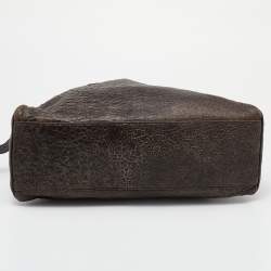 Pre Owned Fendi Brown/Gold Glitter Leather Medium Du Jour Satchel