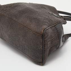 Pre Owned Fendi Brown/Gold Glitter Leather Medium Du Jour Satchel