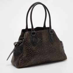 Pre Owned Fendi Brown/Gold Glitter Leather Medium Du Jour Satchel