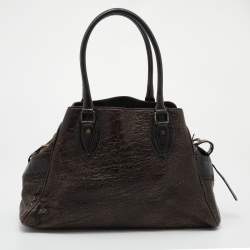 Pre Owned Fendi Brown/Gold Glitter Leather Medium Du Jour Satchel